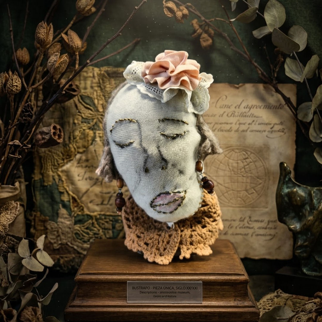 Period Woman Portrait Bustrapo, a handcrafted textile portrait
